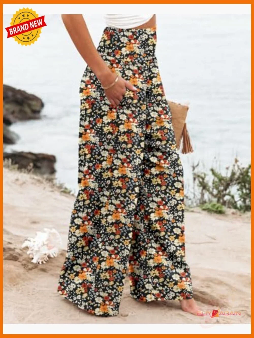 Elastic High Waisted Palazzo Pants Casual Wide Leg Lounge Trousers with Pocket